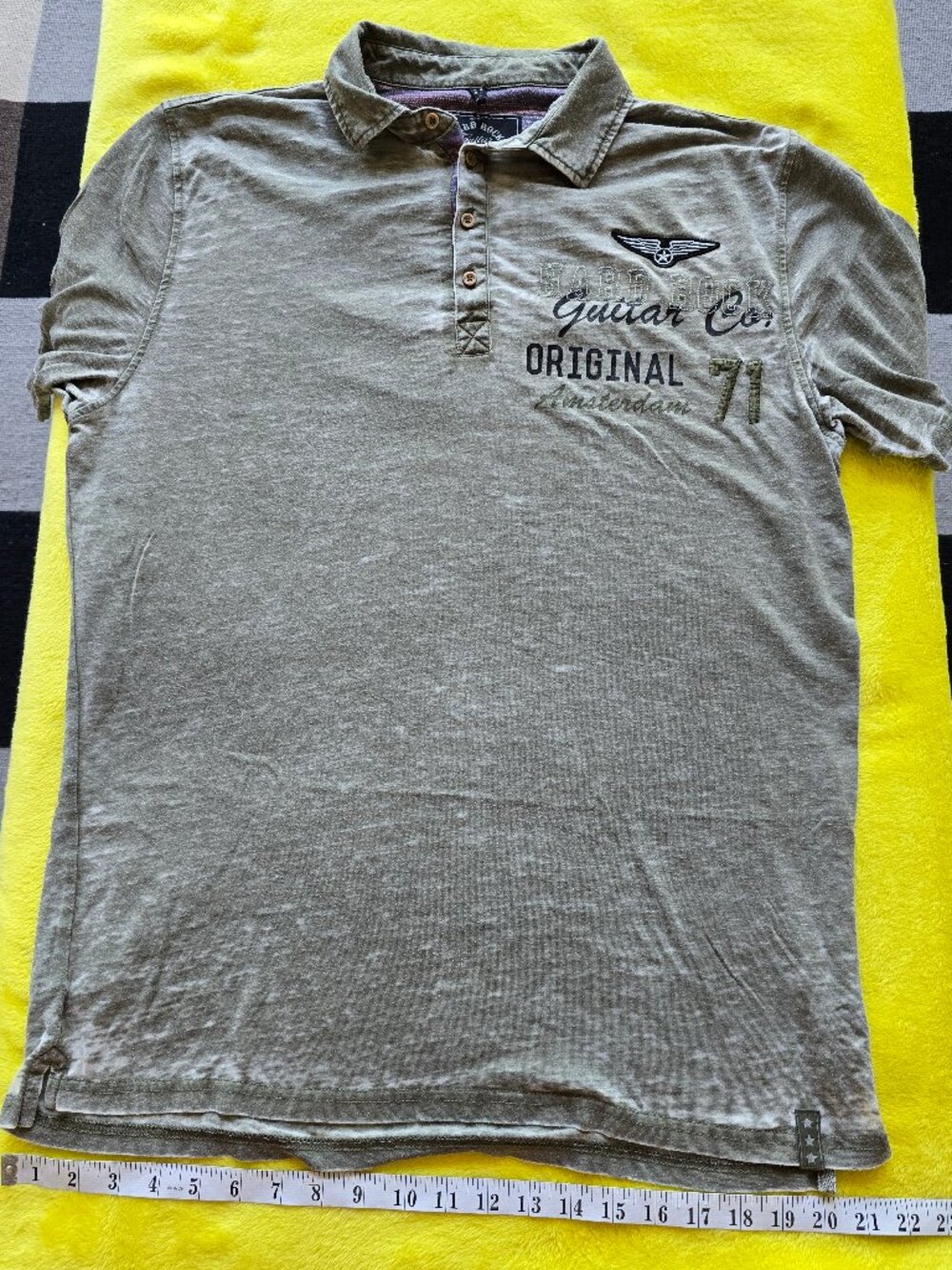 Vintage Hard Rock Cafe Guitar Co. Burnout Amsterdam polo shirt grey distressed
